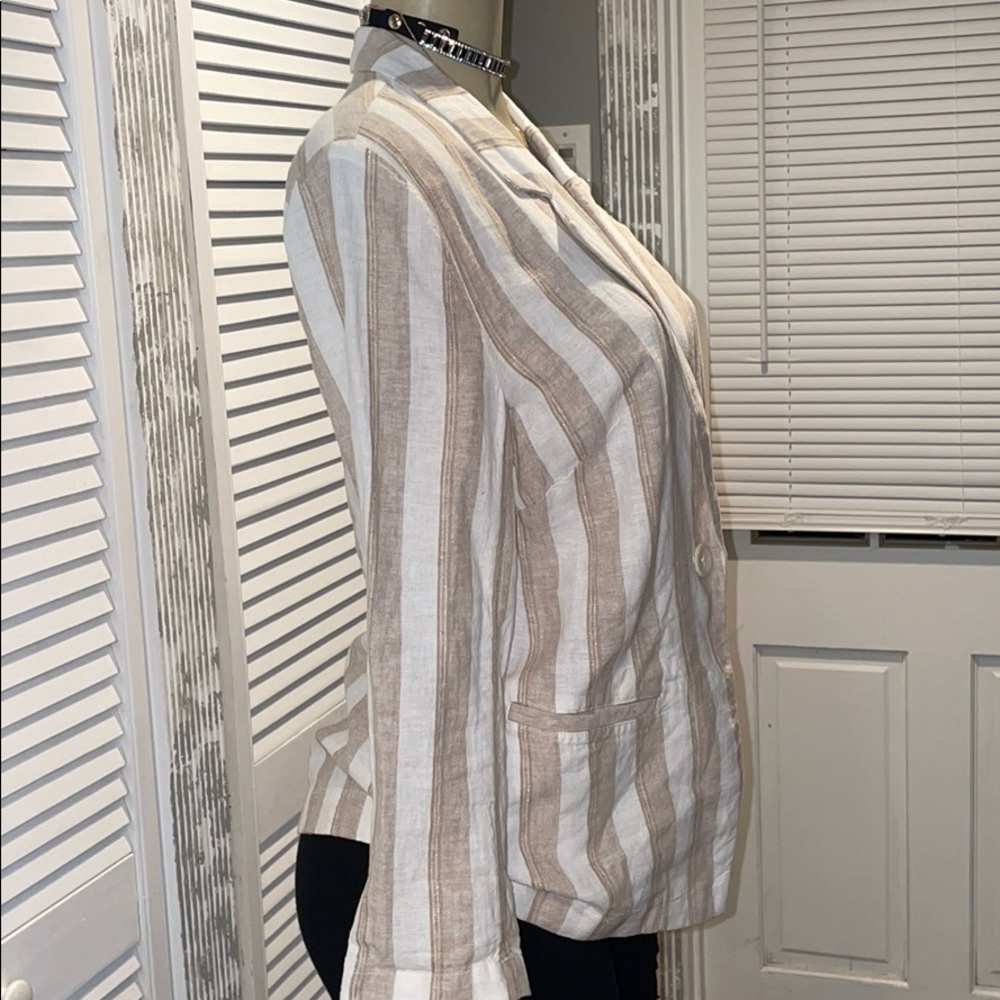 CHICOS Striped Linen One Button Blazer - Picture 6 of 11